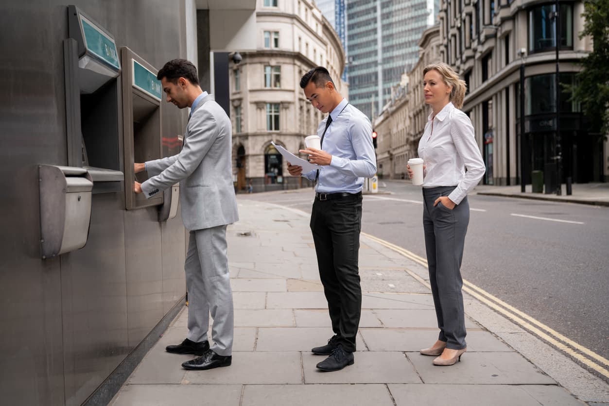 In line at a bank in London, United Kingdom
