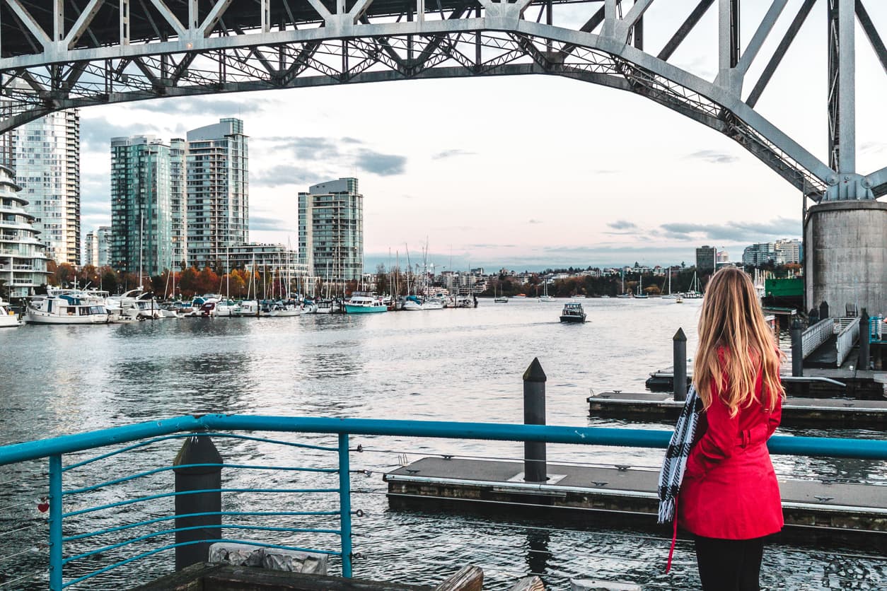 A young woman near False Creek in Vancouver BC, Canada